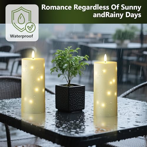 kakoya 10" x 4" Large Outdoor Waterproof Flickering Flameless Candles with Timer,4Pcs Battery Operated LED Pillar Candles with Embedded Star String for Outdoor Lanterns,Porch,Patio Decor(Ivory) - color: Ivory, size: 4PCS-D4"xH10"