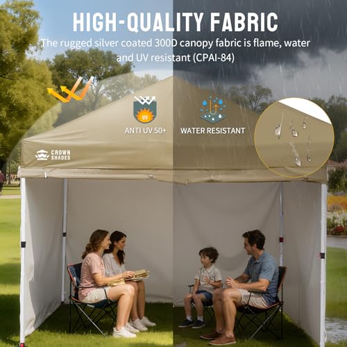 CROWN SHADES 10X10 Commercial Instant Canopy Pop Up Tent with Center Lock, 300D Fabric, 4 Sidewalls, Sto'N Go Bag, Beige - color: Beige, size: 10x10 Classic