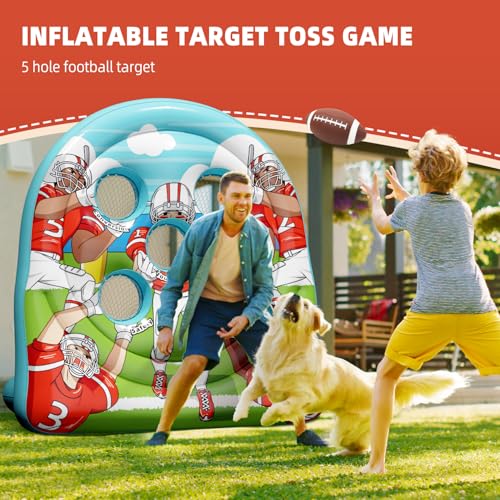 6FT Giant Inflatable Football Target Toss Game - Fun Indoor & Outdoor Yard Games for Kids & Adults, Football Party Throwing Games, Carnival Games, Camping & Tailgate Lawn Activities - color: Blue