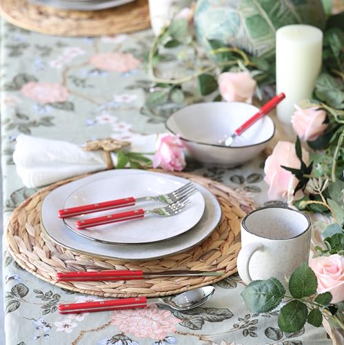 ANNOVA Silverware Set, Retro/Rivet Colorful Stainless Steel Tableware Kitchen Flatware Set Utensils, Includes Dinner Knives, Forks, Spoons, Salad Forks & Dessert Spoons (Red, 10 Pieces) - color: Red