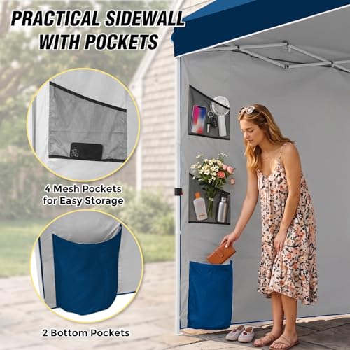 EAGLE PEAK Commercial Canopy 10x10 with Sidewall Storage, Easy OnePerson Setup Pop Up Canopy Tent with Roller Bag, Stakes, Ropes, and Weight Bags, Dark Blue - color: Dark Blue