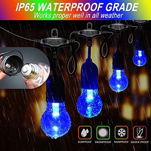 48FT Outdoor RGB String Lights, 16 Shatterproof Edison Bulbs, Dimmable Color Changing Patio Lights with Remote Control. Perfect for Bistro Commercial LED Decorative Lighting - size: A55 48FT