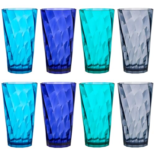 US Acrylic Optix Plastic Reusable Drinking Glasses (Set of 8) 20oz Water Cups in Coastal Colors | BPA-Free Tumblers, Made in USA | Top-Rack Dishwasher Safe - style: 20-ounce