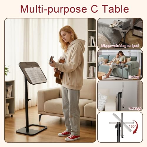 Height Adjustable Tv Trays Table for Sofa, Modern Angle Adjustable 360° Swivel and 180° Tilt Flip-Over Panel C Shaped Side Tables with Tablet Slots for Phone Computer (Grey) - color: Grey, style: Tilt C Table