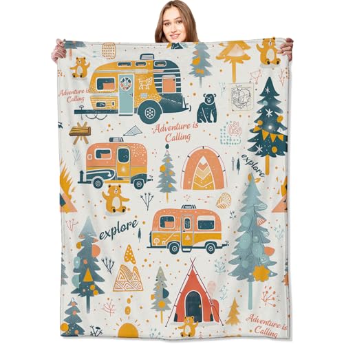 Adventure Camping Blanket Outdoor Camper Picnic Throw Blankets Gifts for Girls Adults Lightweight Soft Fleece Cozy for Sofa Couch Bed Room Travel Birthday Party Decor 50x60in - color: Camping, size: 50x60in