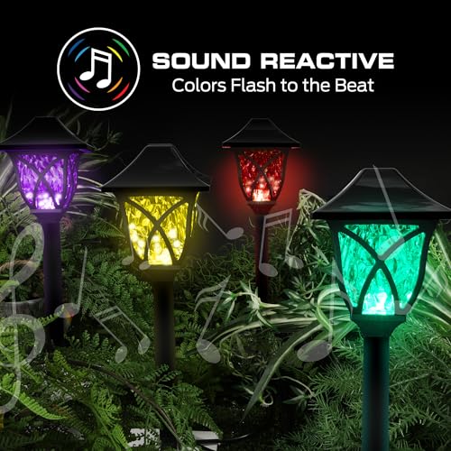Monster Smart RGB+IC+WW Pathway Lights with 4 Dimmable LED Lights - Sound Reactive Garden Light, Weatherproof IP44 Outdoor Lighting - Compatible with Alexa, Google Assistant, Siri, Monster App