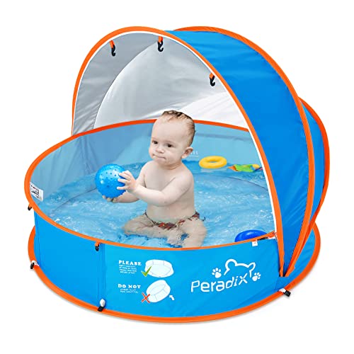 Peradix Paddling Pool for Kids & Pets Infant Ball Pit Tent, Baby Beach Tent, Toddler Wading Pool UV Sun Shelter Canopy with Mosquito Net, Portable Pop Up Tent Summer Beach Toys for Child - color: Blue-orange