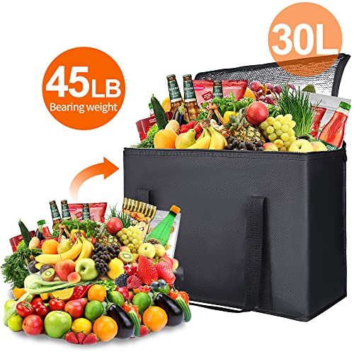 4-Pack Insulated Reusable Shopping Grocery Bags, X-Large Soft Cooler Bag Insulated, Boadon Collapsible Grocery Shopping Tote Bags for Food Delivery, Portable Softside, Black - color: Black, size: X-Large