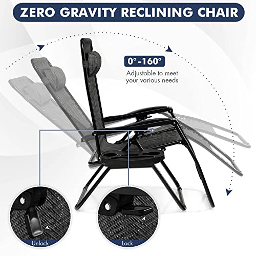 Giantex Zero Gravity Reclining Chair, Outdoor Patio Recliner with Cup Holder & Removable Pillow, Adjustable Backrest, Indoor Lounge Chair for Backyard, Garden, Poolside (Gray) - color: Grey, size: 1 Count (Pack of 1)