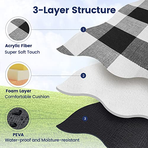 sapsisel 80”x 80” Picnic Blanket Extra Large, Waterproof and Foldable Beach Blanket, 3-Layer Outdoor Blanket for 6 to 8 Adults, for Camping, Park, Beach, Grass, Indoors… - color: Black & White Grids