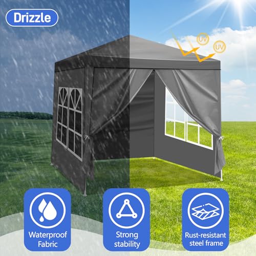 6.5x6.5ft Heavy Duty Commercial Canopy Tent,Portable Folding Canopy Tents,Waterproof Patio Gazebo Tent,Folding Outside Shelter Gazebos,with 4 Removable Sidewalls,for Wedding Party Backyard (Dark Grey) - color: Dark Grey