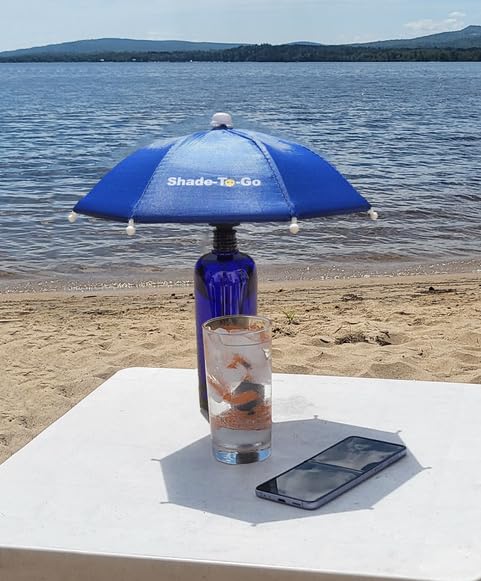 Shade-to-Go Freestanding Phone & Drink Umbrella - Weighted Base for Wind Resistance - Smartphone Sun Shade & Beverage Canopy for Poolside, Beach & Patio Tables