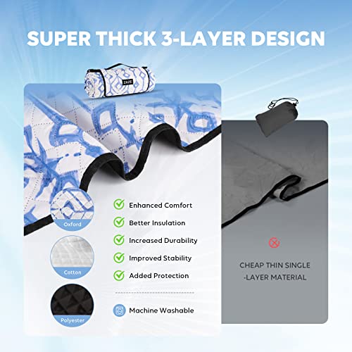 ZAZE Beach Blanket Picnic Blankets Waterproof Sandproof with Stakes, Thick 3-Layer 80 * 80 Oversized Mat, Extra Large Big Machine Washable, Foldable Accessories Outdoor Camping Park (Blue White) - color: Blue and White With Stake