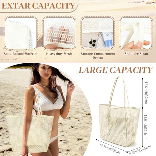 Beferr Mothers Day Beach Gifts Basket for Women, 79" X 83" Beach Blanket Waterproof Sandproof, Beach Mesh Tote Bags, Birthday Baskets for Her Wife Mom Sister Grandma Friend - color: Beige