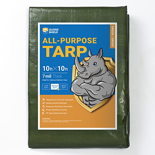 GUARD SHIELD Green Tarp Waterproof 10x10 Feet Medium Duty All Purpose Poly Tarps Cover 7mil - color: Green, size: 10x10