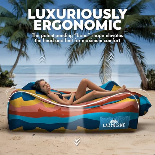 Chillbo Inflatable Couch – Unique Designs - No-Pump Setup, Ripstop Polyester, Stability Pegs, Fun Prints - Portable Air Inflatable Lounger for Beach, Camping, Festivals, and Tailgating - color: Desert Daydream, size: X-Large
