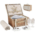 Willow Picnic Basket Set for 2 Persons with Large Insulated Cooler Bag and Waterproof Picnic Blanket, Wicker Picnic Hamper for Camping,Outdoor,Birthday - color: Beige Flower