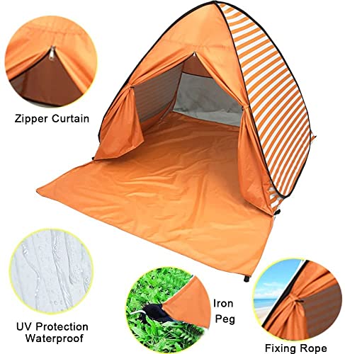 Pop Up Beach Tent Shade Sun Shelter UPF 50+ Canopy Cabana 2-3 Person for Adults Baby Kids Outdoor Activities Camping Fishing Hiking Picnic Touring (Orange Stripes) - color: Orange Stripes