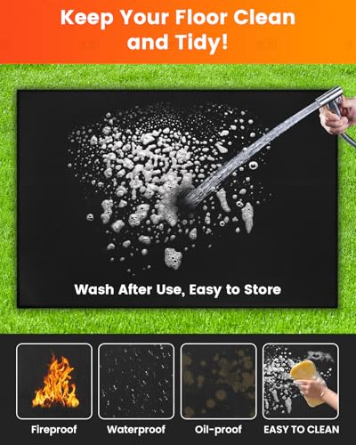 52x40in Under Grill Mats for Outdoor Grill,Double-Sided Fireproof Grill Pad,Indoor Fireplace/Fire Pit Mat,Waterproof Oil Proof Fiberglass Grill Mats, Ground Protection for Outdoor BBQ