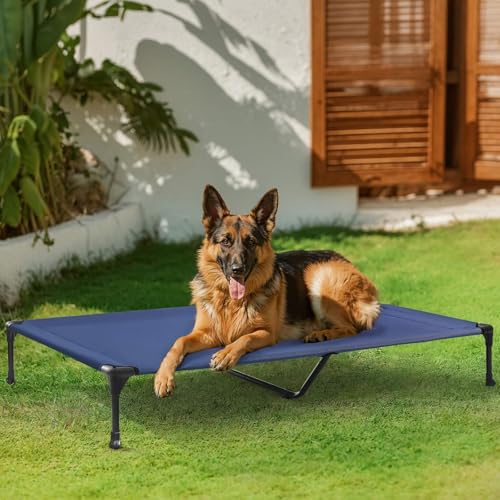 Veehoo Outdoor Elevated Dog Bed Large Sized Dogs, XL Cooling Raised Dog Cots Beds Training Platform Off Ground Hammock with Breathable Mesh, No-Slip Feet, 49"x33", Blue - color: Blue, size: 49.0"L x 33.0"W x 9.0"Th
