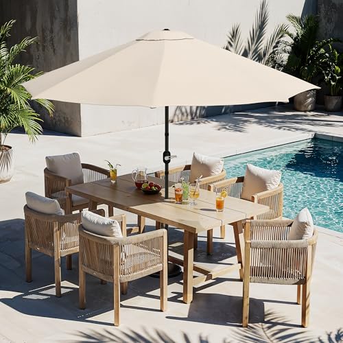LUE BONA 10FT Patio Umbrella, Waterproof Outdoor Market Umbrella with Easy Crank & Tilt, Patio Table Umbrella for Deck Garden Backyard Pool, Beige - color: Beige