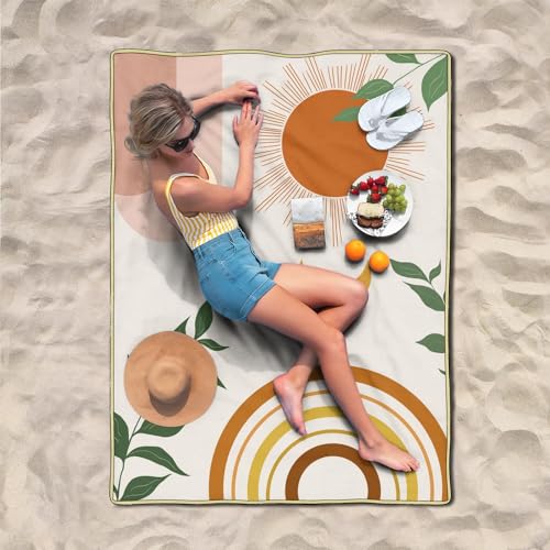 Supfitness Extra Large Picnic Blankets Waterproof Foldable (60"x 80") Boho Beach Blanket Waterproof Sandproof,3-Layer Thicking Mat Outdoor Packable Camping Blanket - color: Orange, size: 5' x 6'8" (Rectangular)