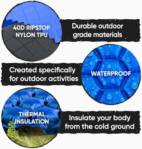 POWERLIX Camping Sleeping Pad - Ultralight Inflatable Camping Mattress Sleeping Mat for Backpacking, Hiking, Compact Lightweight Sleeping Pad for Camping, Inflation Bag/Repair Kit Included - color: Blue & Grey