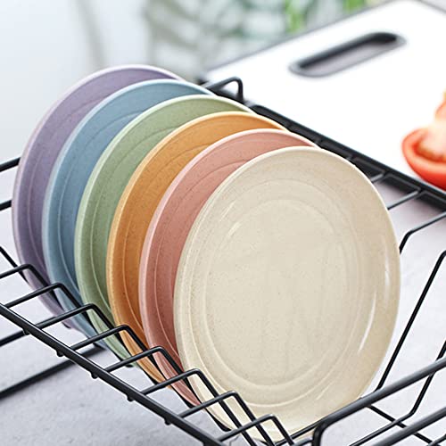 5 Pack Wheat Straw 6 Inch Plates, Small Dinner Plates, Round Dishes with Raised Edge, Reusable Salad Plates set, Unbreakable Appetizer Dessert Serving Plates for Party (Assorted Colors) - color: Assorted Colors