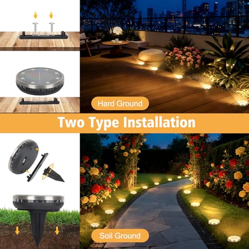 ZAIYW 6 Pack Solar Ground Lights Outdoor Waterproof Garden Lights Solar Powered Disc Landscape Lighting for Pathway Yard Lawn Walkway Deck Decoration (Warm White) - color: 6 Pack-Warm White