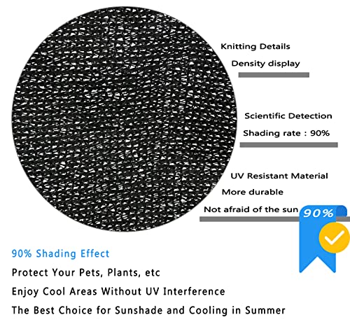 90% Garden Shade Cloth, Black 6.5 ft x 10 ft, Shade Mesh with Grommets, UV Resistant Shade Net for Outdoor, Greenhouse, Kennel, Chicken Coop, Plant and Patio Sunshade - color: 90% Blcak, size: 6.5 X 10 FT