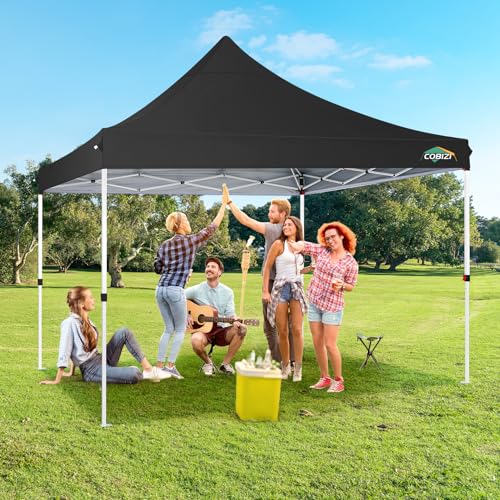 COBIZI 10x10 Pop Up Canopy with 4 Sidewalls, Canopy Tent 10x10 for Parties, Backyard, Commercial, Waterproof and Portable Instant Shelter UV50+ Outdoor Gazebo with 4 Sandbags(Pure Black) - color: Pure Black, size: 10x10FT