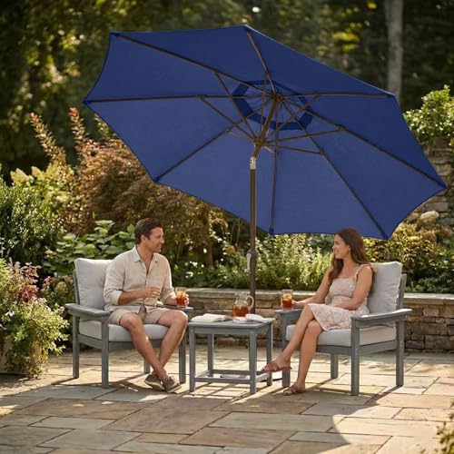 Kingdura 10FT Outdoor Patio Umbrella, Market Table Umbrella with Push Button Tilt and Crank, 8 Sturdy Fiberglass Ribs, UV Protection for Pool, Lawn, Deck, Backyard, Garden (Navy blue) - color: Navy blue, size: 10 Ft