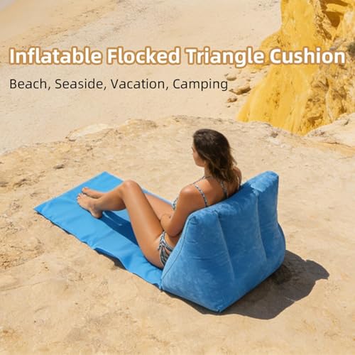 Inflatable Couch, Flocked Backrest Sun Bath, Foldable Blow Up Sofa Mat, Portable Air Lounger Function, Quick Inflate Relax Chair Design, Inflatable Beach Mat for Camping Travel Pool Water Summer Rest