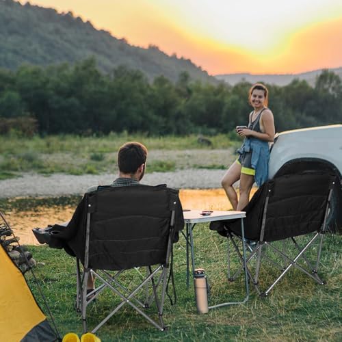 Bolosy Oversized XL Camping Chairs for Adults Heavy Duty Support 500 lbs Outdoor Folding Chairs Padded Portable Lawn Chairs Camp Chairs with Cup Holder - color: Black & Grey Plus Size, size: Single Pack