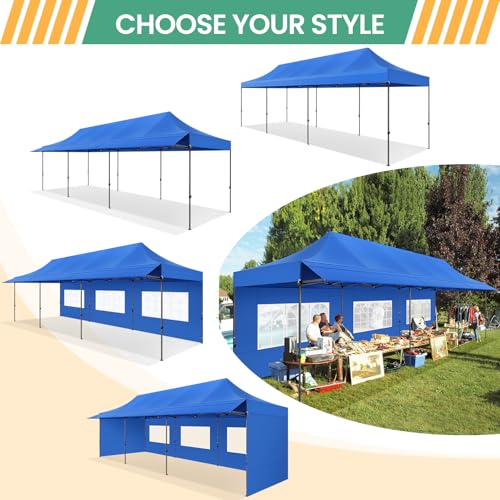 COBIZI 10x30 Pop Up Canopy Tent with Awning & Sidewalls, Heavy Duty Commercial 10X30 Canopy Tents Instant Waterproof, UPF 50+ Sun Shade for Outdoor, Parties, Markets (Blue) - color: Blue, size: 10x30FT with 5 Sidewalls & 3 Awning Cloth