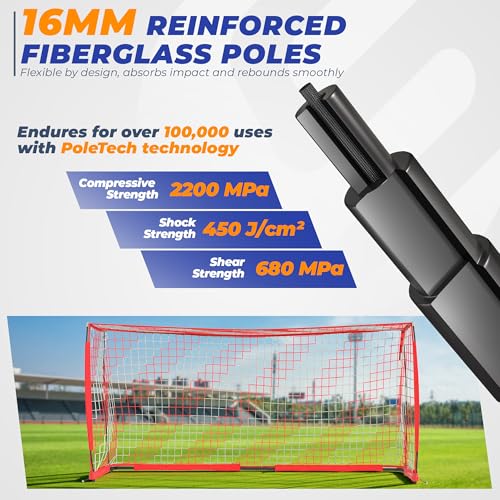 Soccer Goal, 12X6 FT Soccer Goals for Backyard, Portable Soccer Net for Outdoor Practice Training, Quick Setup Soccer Practice Equipment with Metal Base - style: Dual-Color Net (Pre-Attached)