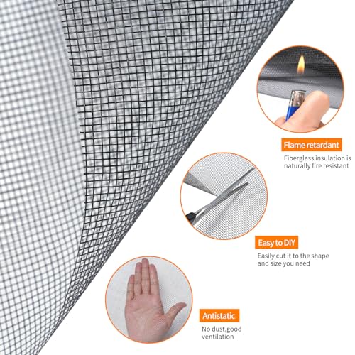 Fiberglass Window Screen Roll 48” x 100’ Easy to Use Black Replacement Window Screens for House Windows or Door - color: Black, size: 48” x 100’