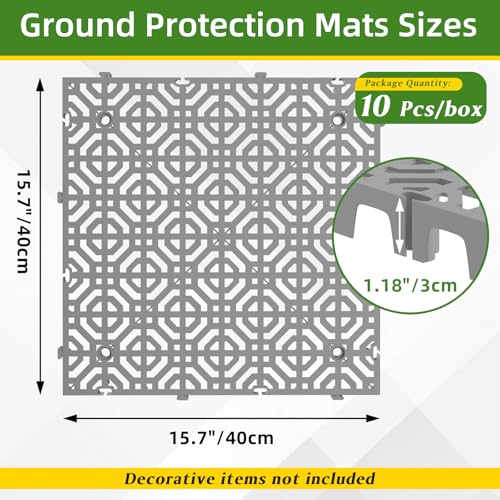 10 Pcs 15.7" x 15.7" Heavy Duty Ground Protection Mats, Interlocking Non-Slip Floor Mat, Heavyweight Gravel Grid Drive on Lawn, 6613 lb Load Permeable Paver for Parking, Outdoor Event Flooring, Gray - color: Grey