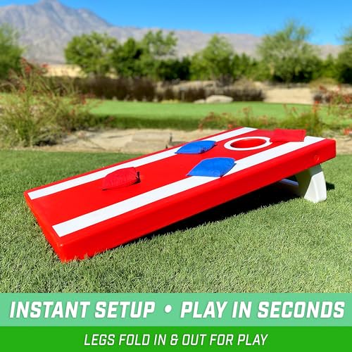 GoSports 4 x 2 ft All Weather Cornhole Boards - American Flag, Red, or Blue - Game Set Includes 8 Bean Bags & Rules - color: Red Edition