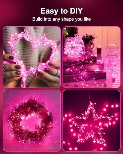 Fairy Lights Battery Operated, Twinkle String Lights Waterproof Silver Wire 5 Ft 60 LED Firecracker Valentine's Lights for DIY Wreath Wedding Bedroom Mason Jar Holiday Christmas Valentine's Day, Pink - color: Pink