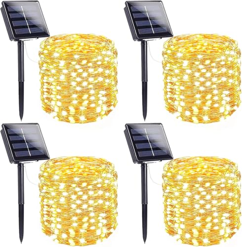 Extra-Long Solar String Lights for Outside, 4 Pack 400LED Solar Fairy Lights Outdoor Waterproof, Copper Wire with 8 Modes Solar Twinkle Lights for Tree Garden Party Patio Xmas Decor (Warm White) - color: Warm White, size: 4 Pack-400LED