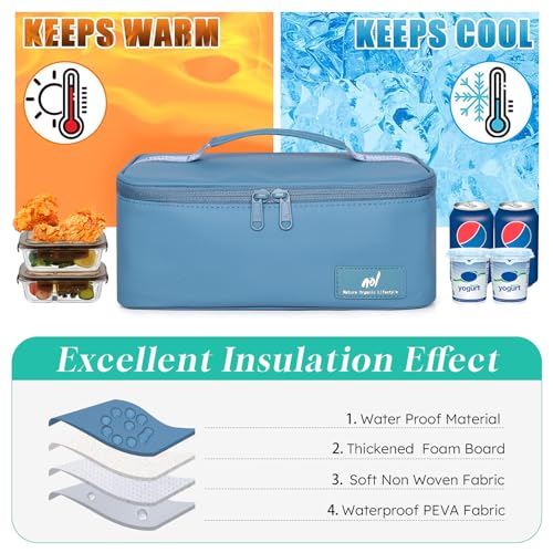 NOL Natural Organic Lifestyle Insulated Lunch Bag for Adults –Compact Cooler Lunch Box with Food-Grade Lining, Waterproof Lunch Bag for Work, Travel | Portable Thermal Meal Tote with Handle,Dusty blue - color: Dusty blue, size: Small (4.5 Liters)