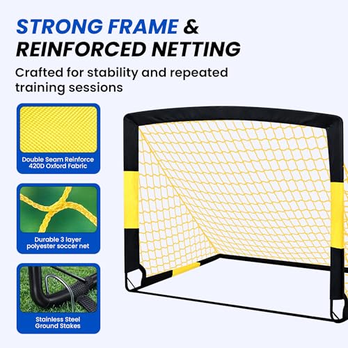 Pop Up Soccer Goals Set of 2, Kids Soccer Goal, 4x3 ft Portable Soccer Goal for Kids, Soccer Net for Backyard with Carry Bag, Small Foldable Indoor Outdoor Training Equipment for Toddlers and Youth.