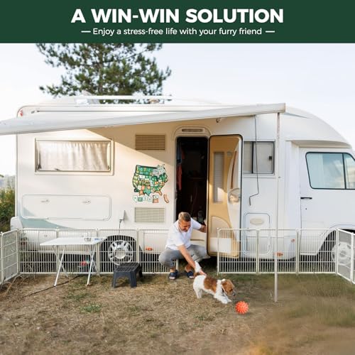 FXW Rollick Unleashed Dog Playpen for Indoor, Yard, RV Camping, 40 inch 16 Panels for Medium and Large Dogs, White│Patented - color: White, size: 40"H