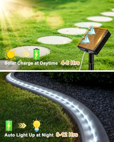 btfarm Solar Rope Lights Outdoor, 120LED 46FT Solar String Lights Outside Waterproof, 8 Lighting Modes Tree Tube Fairy Light Solar Powered for Garden Christmas Yard Party Decorations, Cool White - color: Cool White, size: 1 Pack