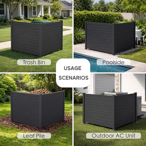 Kozyard 50" W x 48" H Outdoor Privacy Screens Aluminum Post, Air Conditioner Fence Panels, Pool Equipment Enclosure, Trash Can Screens Fence Kit for Outside Backyard Patio(Black/2Panels) - color: 2Black Panels/DarkGray Frame