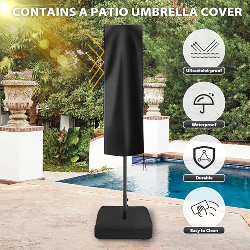 Sundale Outdoor 15ft Large Patio Umbrella with Base Included and Umbrella Cover, Outdoor Double-Sided Umbrella - color: Off-white