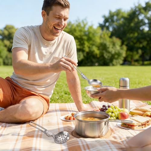 Outdoor Camping Stainless Steel Folding Spatula Sets, Lightweight Thickened Turner Tableware Spoon Cooking Utensils - color: style2