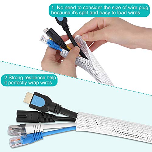 6.6ft - 1/2 inch White Cable Sleeve, Cable Organizer for Desk PC TV Computer, Wire Protector Cable Wrap Cover, Cord Management for Home Office - color: White, size: 6.6ft, 1/2''