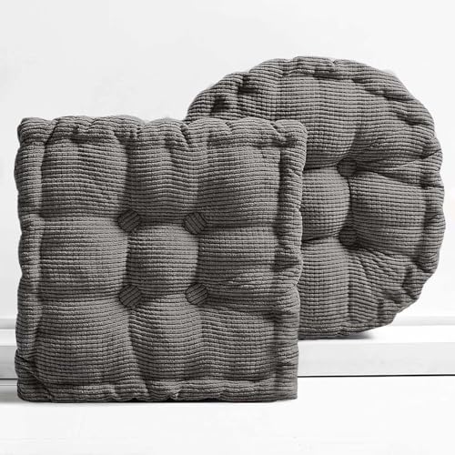 Large Square and Round Floor Pillows for Adults 2 Pack Meditation Floor Pillow Dark Grey Corduroy Floor Seat Pillows Cushion for Living Room Balcony Tatami Yoga,18x18 Inch - color: Dark Grey